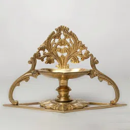 Exotic India Gold Toned Designer Diya Lamp with Stand-image-72