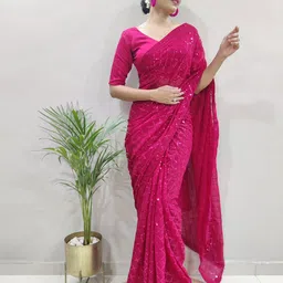 CLEMIRA Embellished Pure Georgette Saree-picture-7