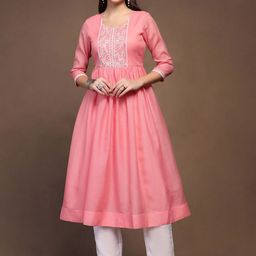 Sangria Embroidered Round Neck A-Line Kurta & Trousers-image-68