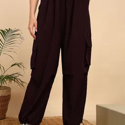 Funday Fashion Women Solid Relaxed Fit Mid Rise Cargos Trousers-image-39