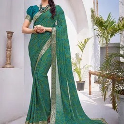 Lookmark Paisley Printed Pure Georgette Bandhani Saree with Jacquard Lace-50
