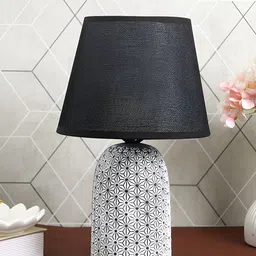 TAYHAA White Printed Ceramic Frusturical Shaped Table Lamp-image-40