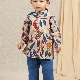 TJORI Boys Ethnic Motifs Printed Mandarin Collar Straight Pure Cotton Kurta With Pyjamas-33