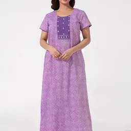 Maybell Women Bandhej Printed Cotton Maxi Nightdress with Embroidered Yoke-picture-12
