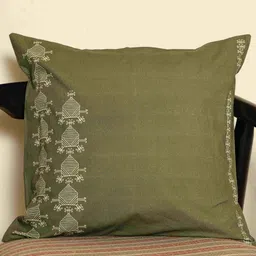 Crown of Poppies Olive Green Square Rajasthani Mandana Series Cushion Covers-image-83