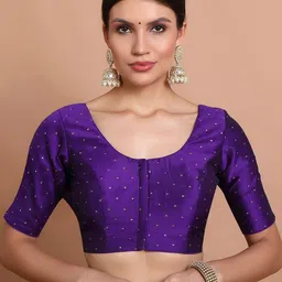 SALWAR STUDIO Woven Design Silk Round Neck Readymade Padded Saree Blouse-15