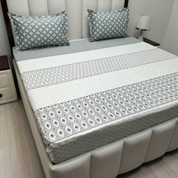 Pure Decor White & White Geometric 220 TC King Bedsheet with 2 Pillow Covers-image-128