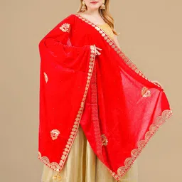 Karthav Fashion Paisley Embroidered Velvet Dupatta with Gotta Patti-19
