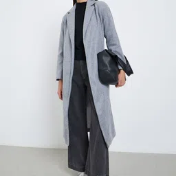 Styli Women Woolen Notched Lapel Collared Longline Belted Overcoat-picture-5