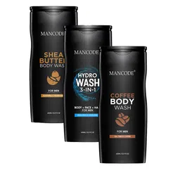 MANCODE Men Set Of 3 Shea Butter, Hydro (3 IN 1) & Coffee Body Wash, 450ml image 1