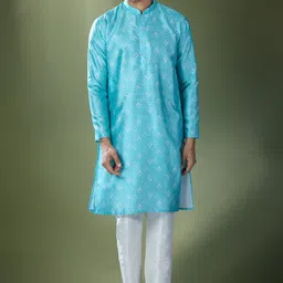 RNG Safawala Men Floral Regular Thread Work Dupion Silk Kurta with Trousers image 4