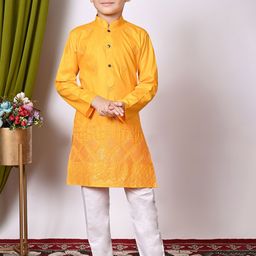 Cae Boys Geometric Embroidered Mandarin Collar Sequinned Kurta With Pyjamas-46