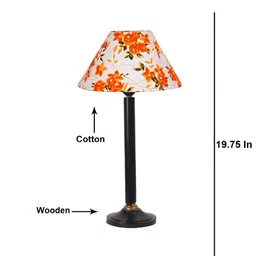 Devansh White and Orange Floral Printed Wooden Frusturical Shaped Table Lamp-46