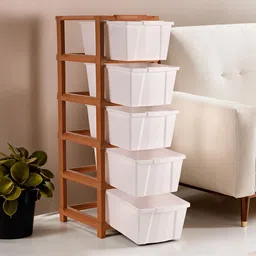 Kuber Industries White & Brown 5-Tier Storage Organisers-40