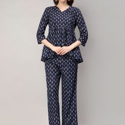 CELEBRAVO Printed Pure Cotton V-Neck Tunic With Trousers Co-Ords-image-54
