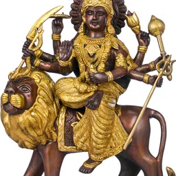 Exotic India Brown & Gold Toned Lord Durga Maa Religious Brass Idol Showpiece-image-91