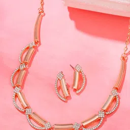 Yellow Chimes Rose Gold-Plated A5 Crystal Studded Jewellery Set-7