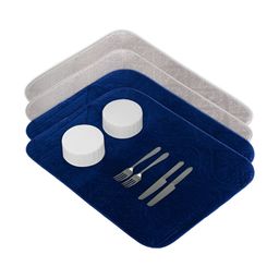 Aura 4-Pcs Blue & Grey Floor Microfiber Crockery Dish Drying Kitchen Mats-12