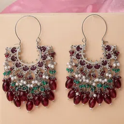 KARATCART Silver Plated Kundan Oxidised Drop Earrings image 1