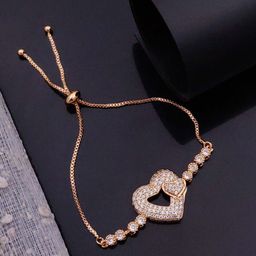 SOLIBELLE Gold Plated American Diamond Studded Wraparound Bracelet-image-8
