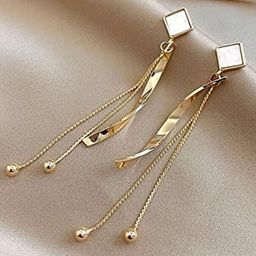 BEYTER Korean Sterling Silver Gold-Plated Square Shaped Tasselled Drop Earrings-58