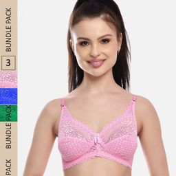FIMS Pack Of 3 Self Design Full Coverage All Day Comfort Rapid Dry Cotton Bralette Bra-picture-9