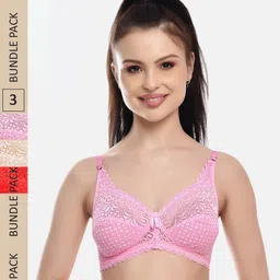 FIMS Pack Of 3 Self Design Full Coverage All Day Comfort Rapid Dry Cotton Bralette Bra-picture-5