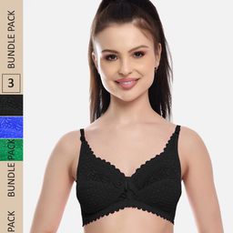 FIMS Pack Of 3 Self Design Non-Padded All Day Comfort Rapid-Dry Bralette Bra-picture-10