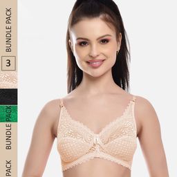 FIMS Pack Of 3 Self Design Full Coverage All Day Comfort Rapid Dry Cotton Bralette Bra-picture-7