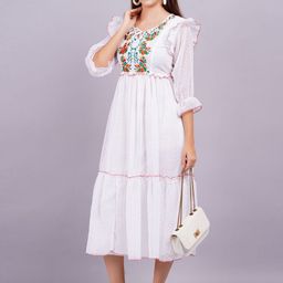 JC4U Women Tie-Up Neck Georgette Fit & Flare Midi Dress-image-57