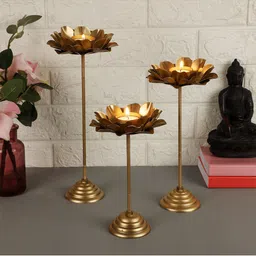 Amaya Decors Pack Of 3 Gold-Toned Floor Tealight Holders-45