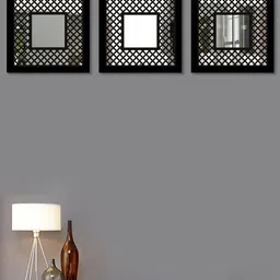 Art Street Black Set of 3 Square Shaped Mirror Wall Decors-28