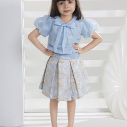 Peppermint Girls  Printed Puff Sleeves Top with Skirt-image-59