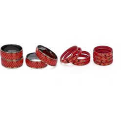 SOMIL Set Of 12 Red Glass Artificial Stones & Beads Bangles-picture-26