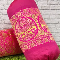 Pink Parrot Pink & Yellow Set of 2 Ethnic Motifs Round Cushion Covers-21