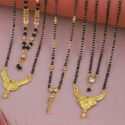 DIVASTRI Women Pack Of 5 Gold-Plated With Black Artificial Beads Mangalsutra-image-72