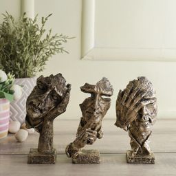 CraftVatika Set Of 3 Brown Human Face With Hand Showpieces-image-54