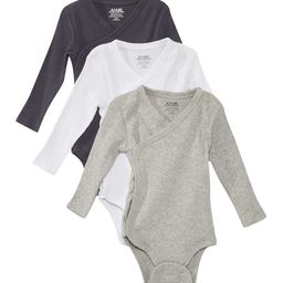 KIABI Infants Pack Of 3 Ribbed V-Neck Long Sleeves Cotton Bodysuits-10