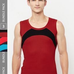 T.T. Titanic Designer Pack Of 3 Colourblocked Pure Cotton Sports Gym Vests-image-99