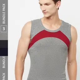T.T. Men Pack Of 3 Titanic Designer Pure Cotton Colourblocked Gym Vests-image-46