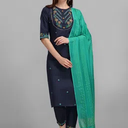 VredeVogel Women Ethnic Motifs Embroidered Regular Thread Work Kurta with Trousers & With Dupatta-17