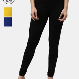FRENCH KLEIDER Girls Pack of 3 Solid Cotton Churidar-Length Leggings-image-44