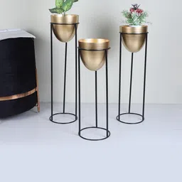 Amaya Decors Pack Of 3 Gold-Toned Solid Planters With Stand-22