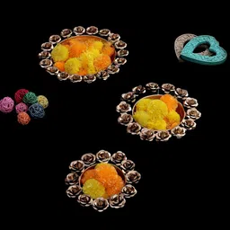 Amaya Decors Set of 3 Gold-Toned Metal Decorative Rose Pooja Metalware-image-7