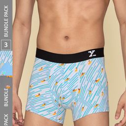 XYXX Surf Intellifresh Pack Of 3 Combed Cotton Printed Ribbed Trunks XYTRNK3PCKN926-50