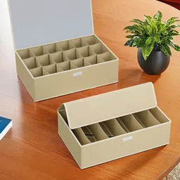 Kuber Industries Beige & White Set of 10 Foldable Socks Organisers for Wardrobe-42