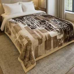 Signature Camel Brown Floral Winter Double Bed Blanket-picture-10