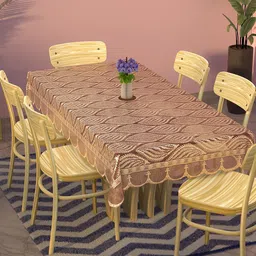 Kuber Industries Maroon & Beige Floral Cotton 6-Seater Table Cover with Textured details-54