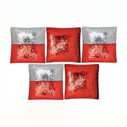 Black gold Silver-Toned & Red Set of 5 Embellished Square Cushion Covers-27