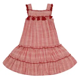 YOUNG BIRDS Girl's Checked A-Line Dress-57